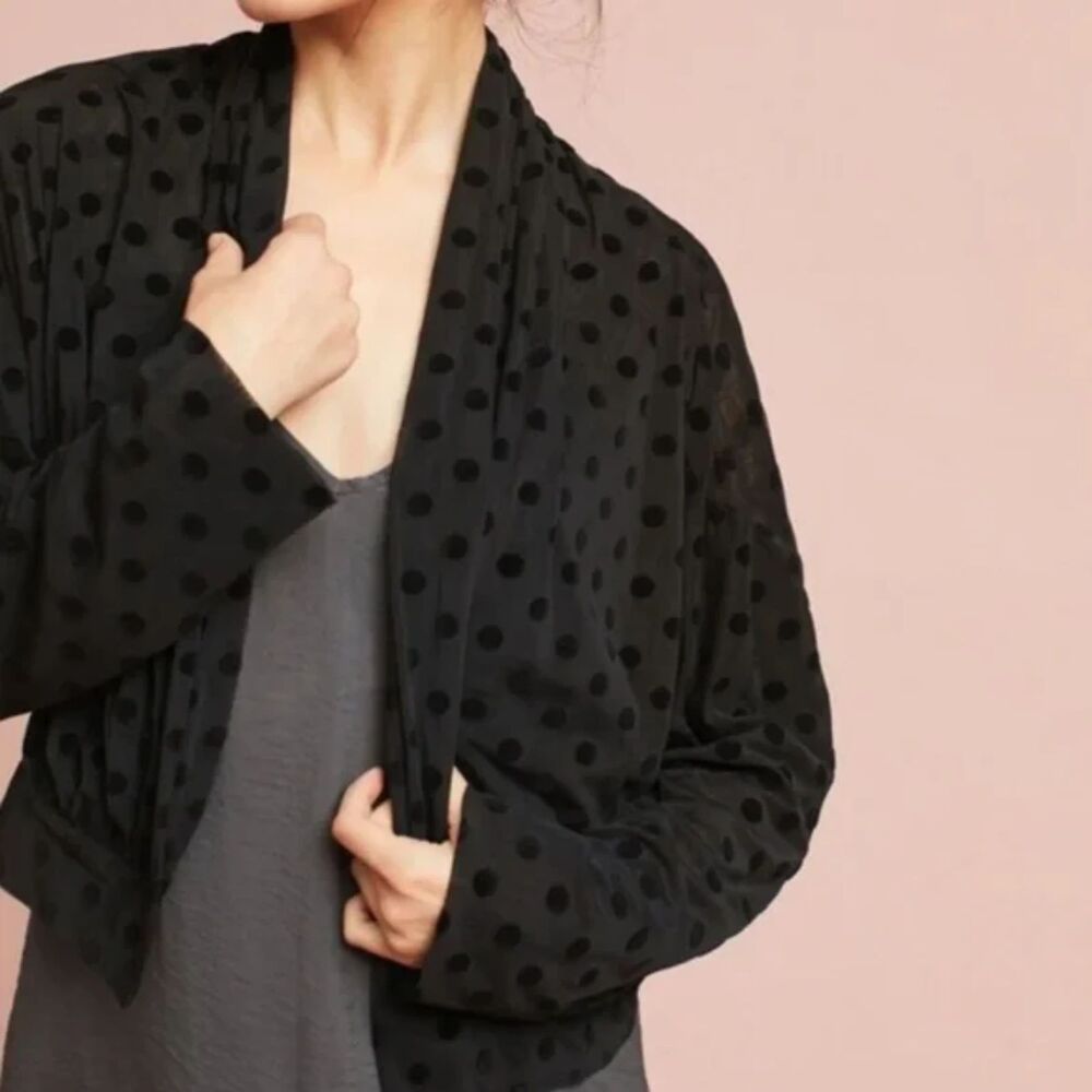 Anthropologie Ett:twa Polka Dot Velvet Jacket Cardigan Women's S Black Sheer NWT